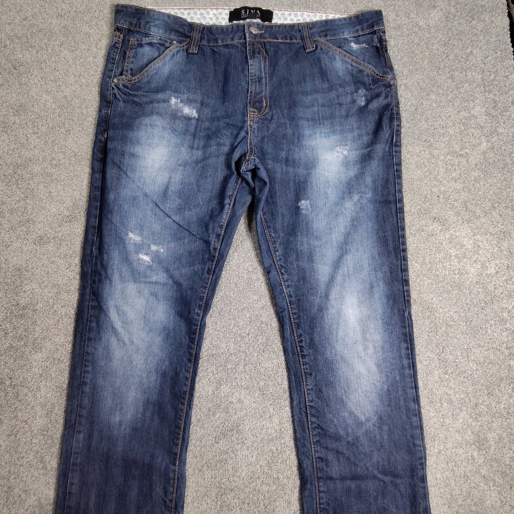 Siva Los Angeles Mens Distressed Straight Cut Jeans Size 38X32 Denim Blue Casual